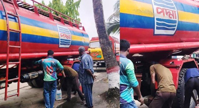 খুলনা নগরীর খালিশপুরে ট্যাংক লরি থেকে চুরি তেল জব্দ, আটক চালকসহ পাঁচজনকে জরিমানা