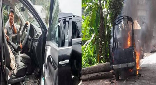 গোপালগঞ্জের সদরে পুলিশের গাড়িতে আগুন. ইউএনওর গাড়িতে হামলা-ভাঙচুর