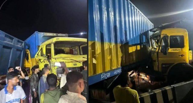 খুলনা নগরীর রুপসা ব্রীজের পশ্চিম পাড়ে বালু ভর্তি ট্রাক ও কাভার ভ্যানের মুখোমুখি সড়ক দুর্ঘটনা