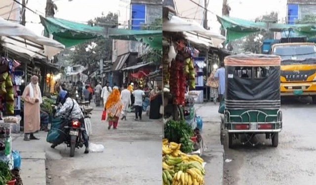 খুলনার লবনচরা মোক্তার হোসেন রোড়ের পাশে ড্রেনের উপর ফুটপাত দখল করে ব্যবসা চালিয়ে যাচ্ছে