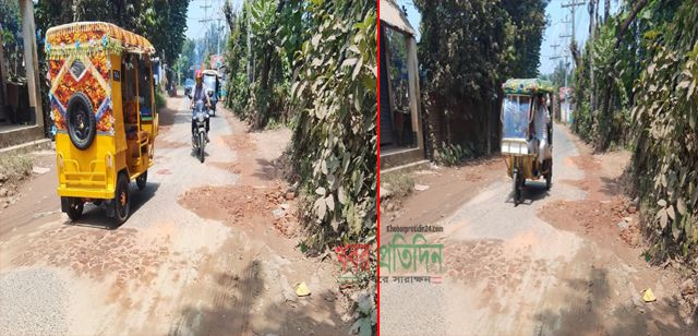 সাভারের বিরুলিয়া ছোট কালিয়াকৈর রাস্তা খানাখন্দ ঝুঁকি নিয়ে যানবাহন চলছে