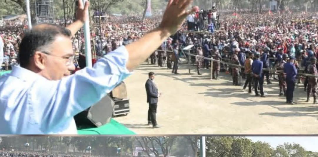 যশোর উপশহর ড্রিগ্রি কলেজ মাঠে নির্বাচনীয় জনসভায় বিএনপির চেয়ারম্যান তারেক রহমান