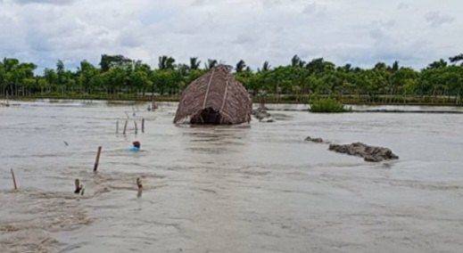 মোংলার চিলা নদীর বাঁধ ভেঙে প্রায় ৭শ’ একর মৎস্য ঘের নদীর পানিতে প্লাবিত