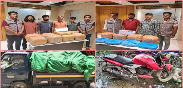 রাজধানীর কাফরুল ও যাত্রাবাড়ী এলাকায় পৃথক অভিযানে ৬০ কেজি গাঁজা ও পিকআপসহ ৬ মাদক কারবারিকে গ্রেফতার