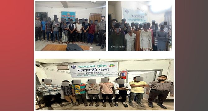 বিশেষ অভিযানে বিভিন্ন অপরাধে জড়িত ৭৭ জনকে গ্রেফতার করেছে ডিএমপি