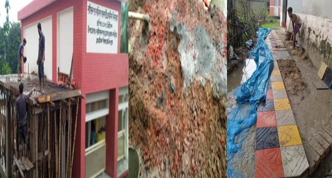 নাসিরনগরে বৃষ্টির মধ্যেই ছাদে ঢালাই, প্রকৌশল অধিদপ্তরের কাজে অনিয়মের অভিযোগ