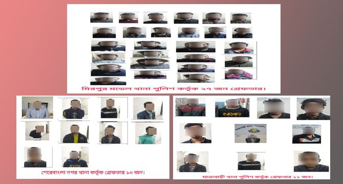 অপারেশন ডেভিল হান্ট ফেইজ-২: মিরপুর, শেরেবাংলা নগর ও যাত্রাবাড়ী থানা কর্তৃক ২৪ ঘণ্টায় গ্রেফতার ৪৮ (আটচল্লিশ) জন