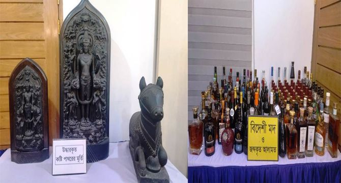 বেইলি রোডে ৩৪ কোটি টাকার কষ্টিপাথরের মূর্তি ও ৪০ লক্ষ টাকার বিদেশি মদ উদ্ধার, আটক ৪
