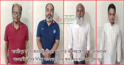 মাদারীপুর পৌর আওয়ামী লীগের সভাপতি আকবর হোসেন হাওলাদারসহ আওয়ামী লীগের বিভিন্ন অঙ্গসংগঠনের আরও চার সদস্যকে গ্রেফতার করেছে ডিবি